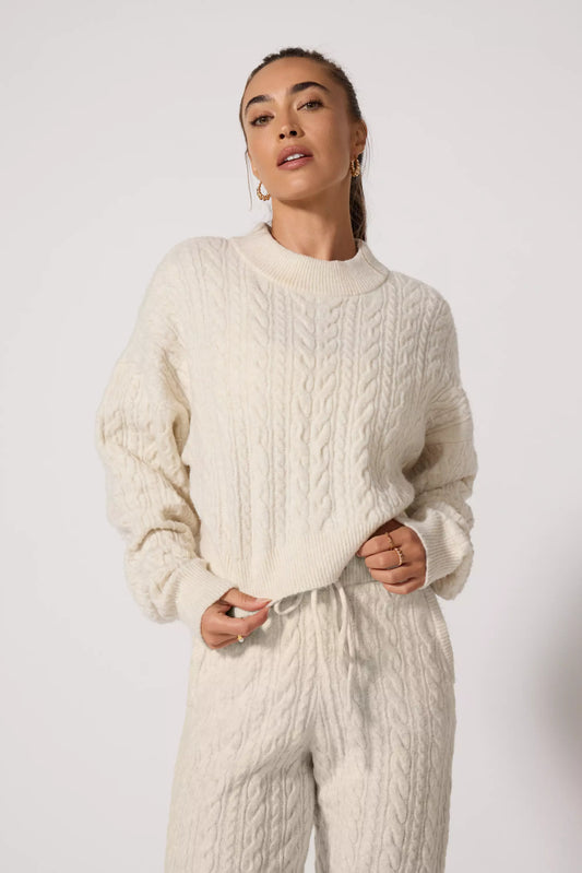 Cable Knit Cropped Sweater - Htr Birch