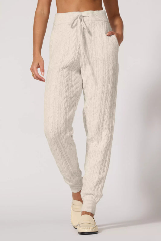 Cable Knit Jogger - Htr Birch